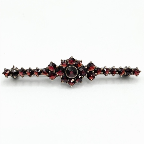 Antique Victorian Bohemian Garnet Bar Pin Brooch - Picture 1 of 6